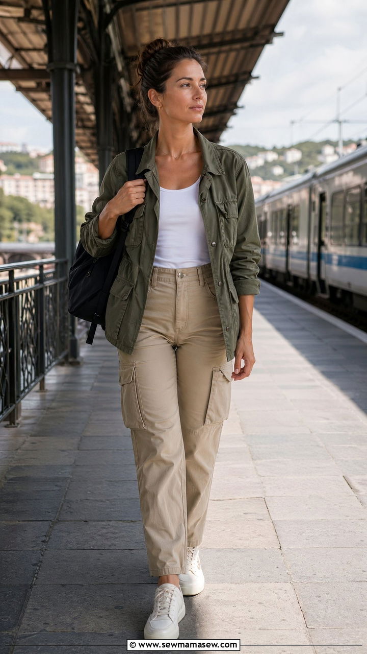 Europe Utility Jacket Cargo Pants Outfit - 35 Europe travel capsule wardrobe