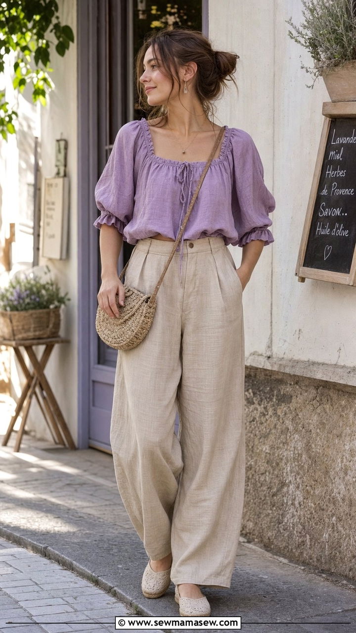 Everyday Casual Fairy Linen Pants with Peasant Top - 25 fairycore capsule wardrobe outfits