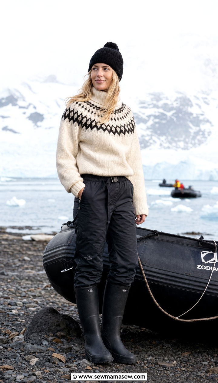 Expedition cruise outfit with expedition rain pants and wool sweater - 25 Expedition cruise outfit ideas