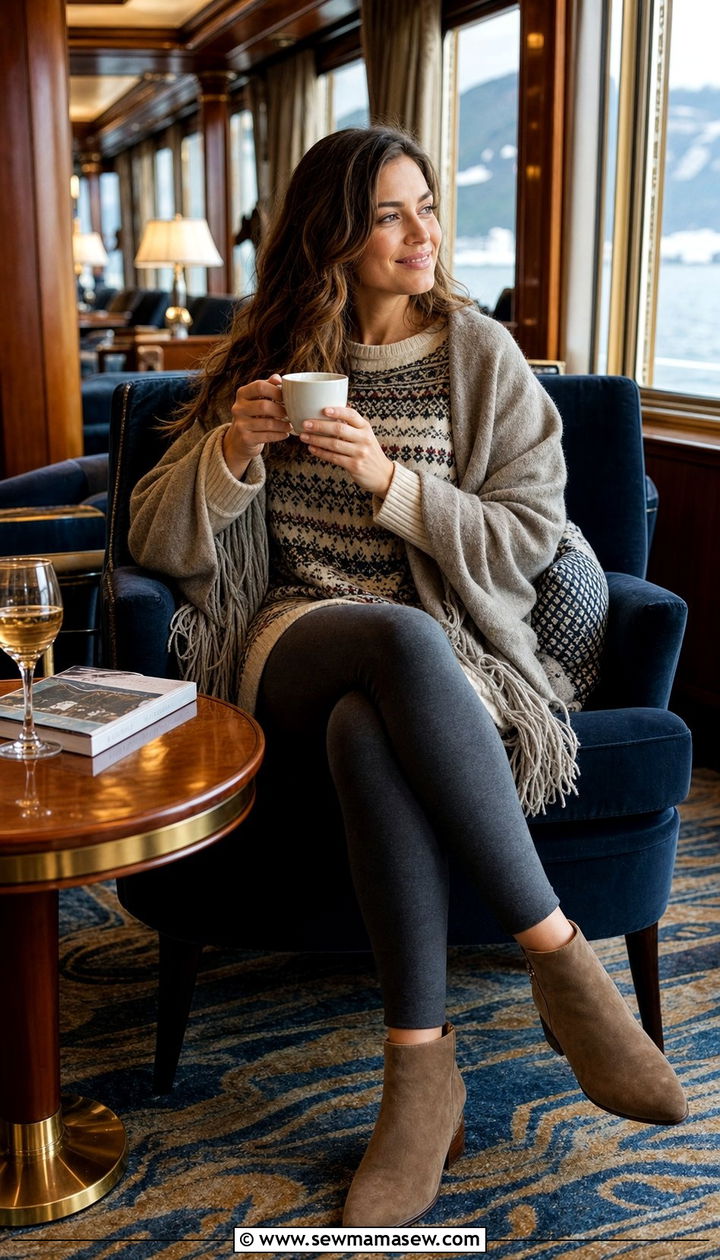 Expedition cruise outfit with fleece leggings and tunic sweater - 25 Expedition cruise outfit ideas