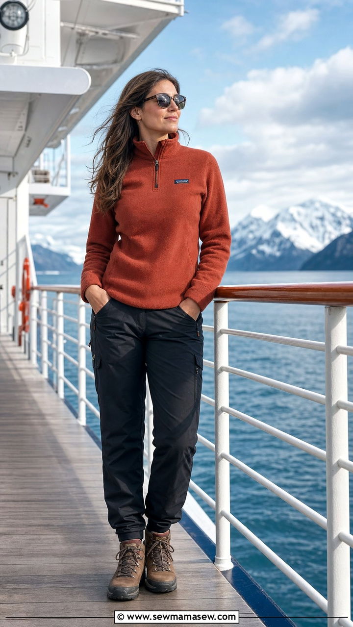 Expedition cruise outfit with fleece pullover and waterproof trousers - 25 Expedition cruise outfit ideas