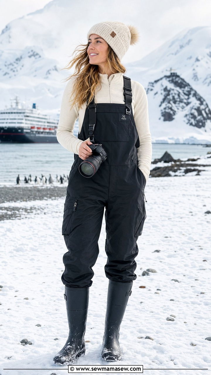 Expedition cruise outfit with waterproof bib pants and thermal top - 25 Expedition cruise outfit ideas
