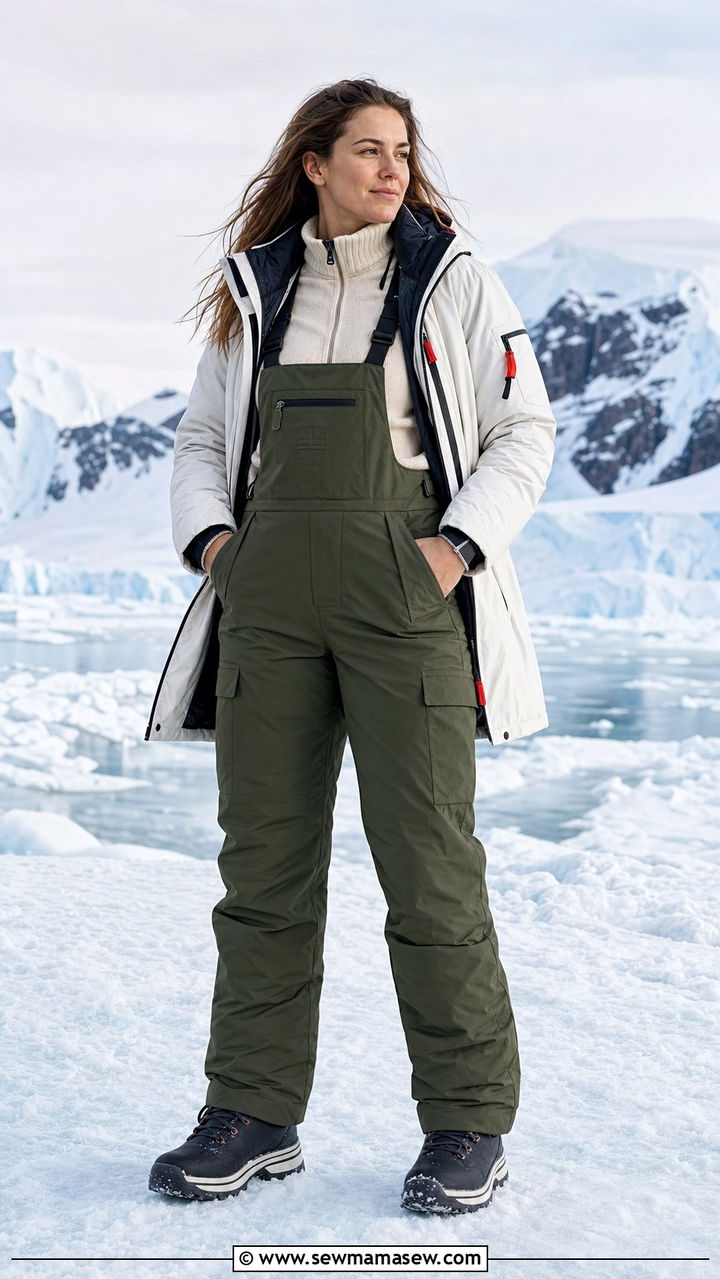 Expedition cruise outfit with wool base layer and insulated bib pants - 25 Expedition cruise outfit ideas