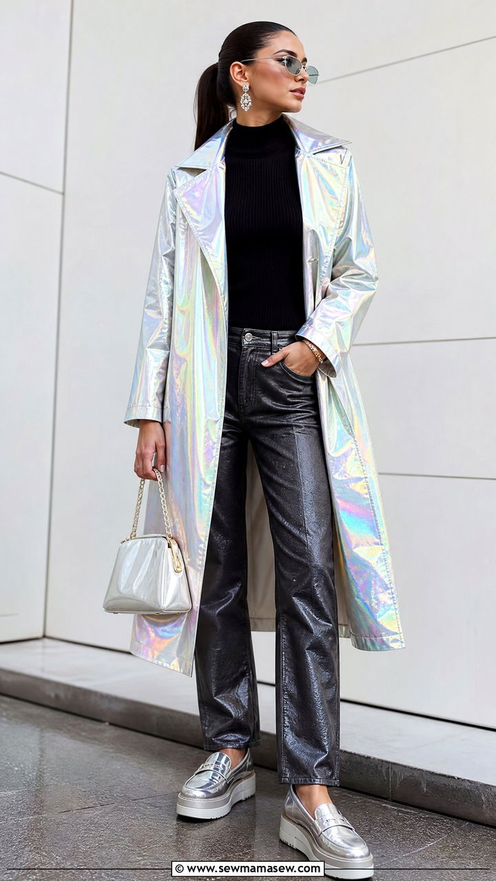 Extra celestial holographic trench over all black - 25 Pinterest outfits 2026