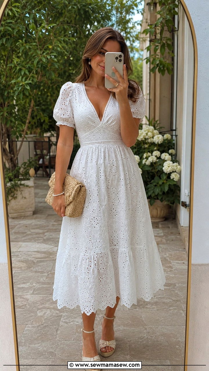 Eyelet Cotton Dress Bridal Shower Outfit - 30 classy bridal shower outfit ideas