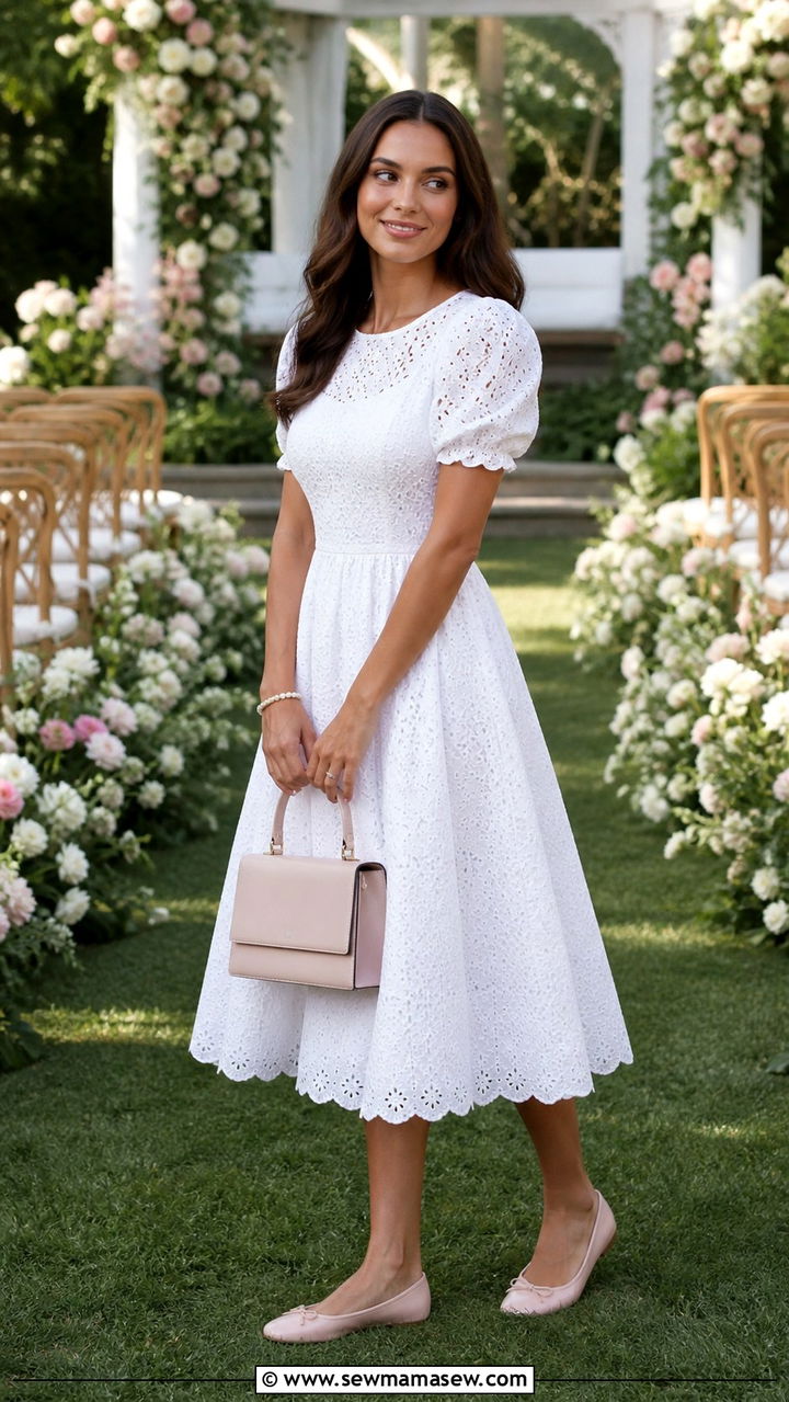 Eyelet Dress Outfit With Ballet Flats - 40 cute dress outfits