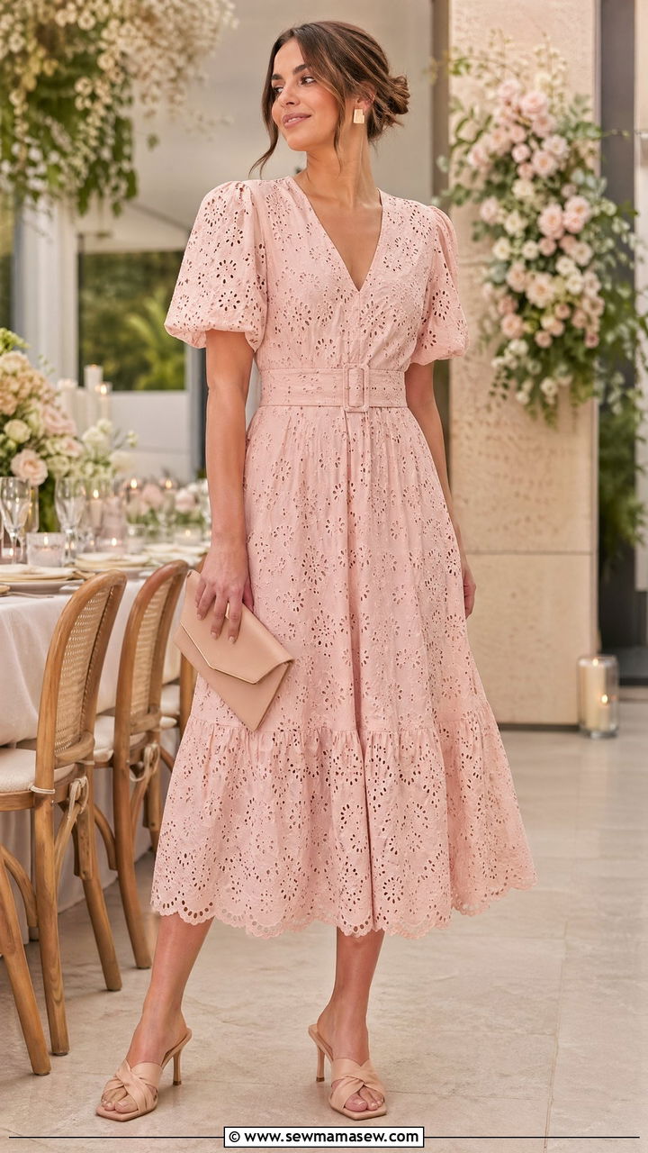 Eyelet Dress With Heeled Mules - 35 Eyelet dress outfit ideas