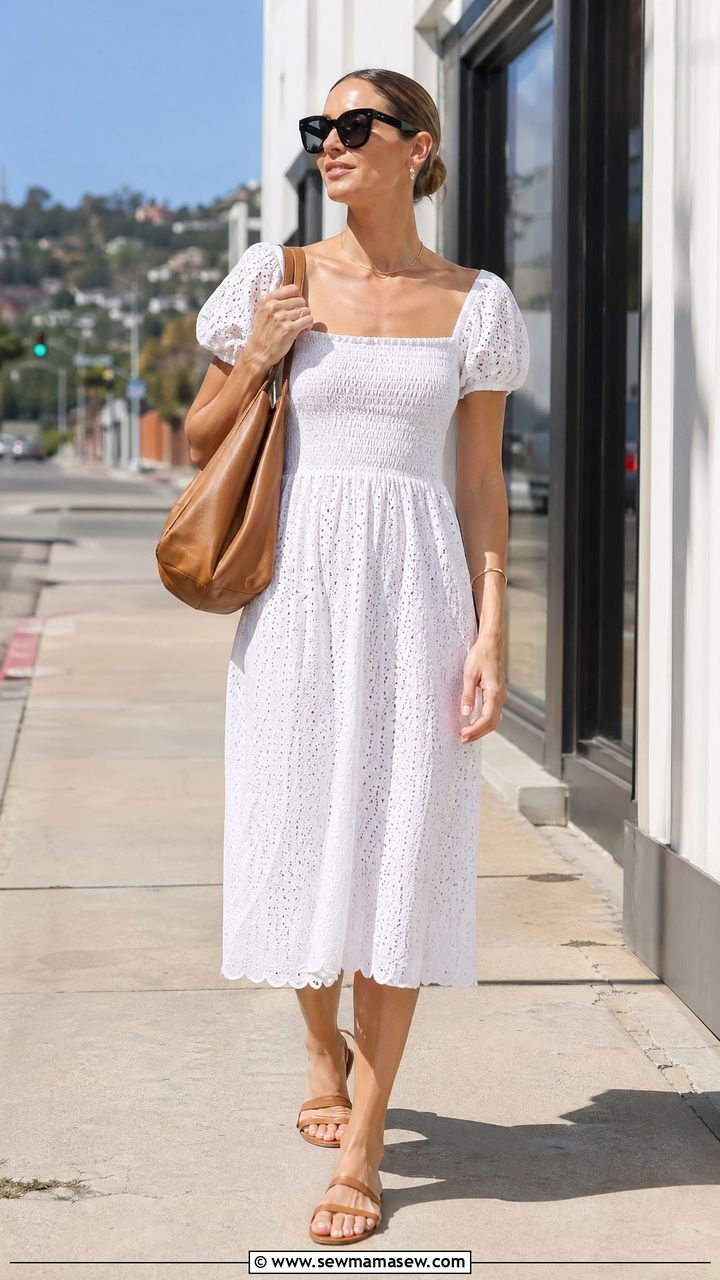 Eyelet Dress With Oversized Sunglasses - 35 Eyelet dress outfit ideas