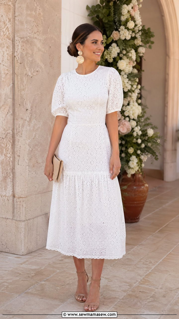 Eyelet Dress With Statement Earrings - 35 Eyelet dress outfit ideas