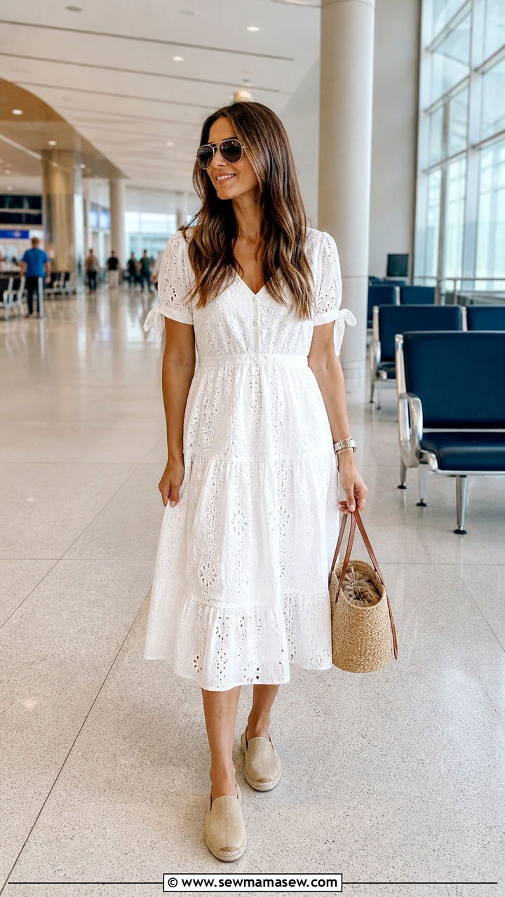 Eyelet Dress and Espadrilles Outfit - 40 Summer airport outfits