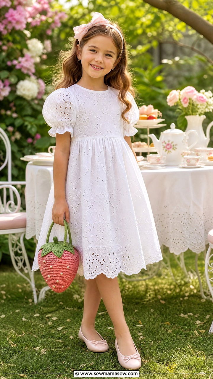 Eyelet Dress with Ballet Flats - 30 Summer outfits for kids