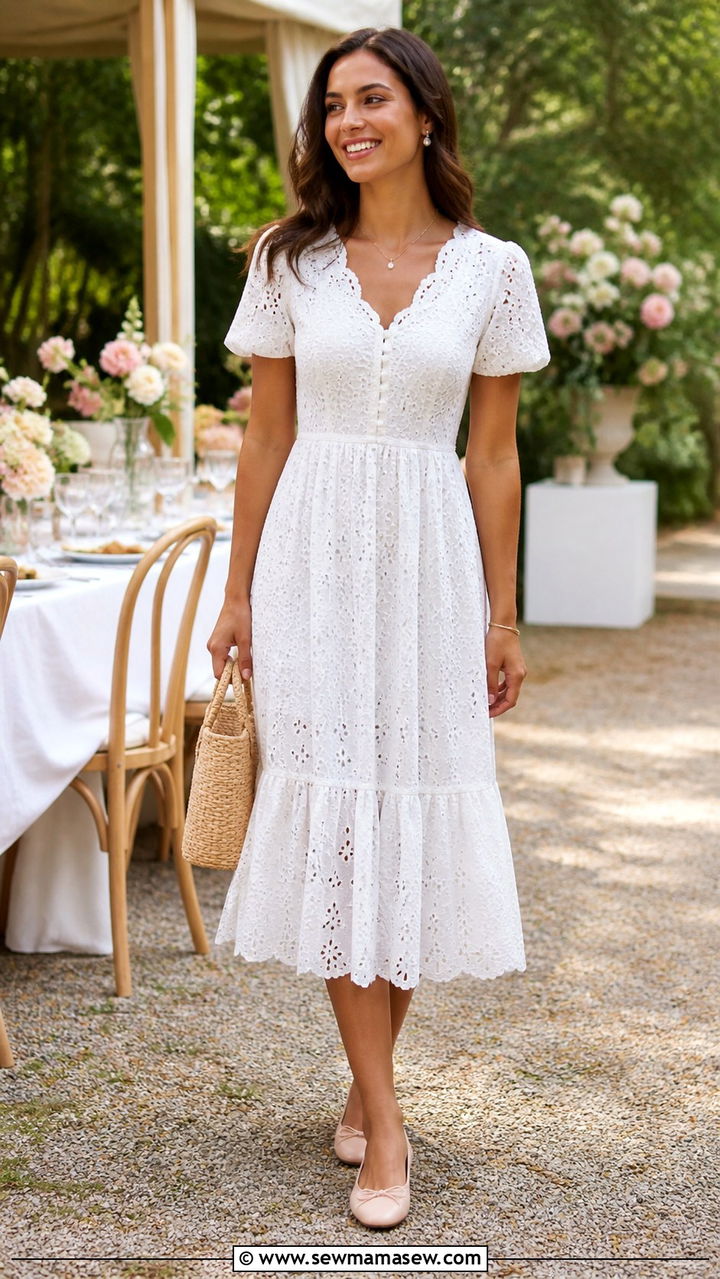 Eyelet Dress with Ballet Flats - 40 cute spring outfit ideas