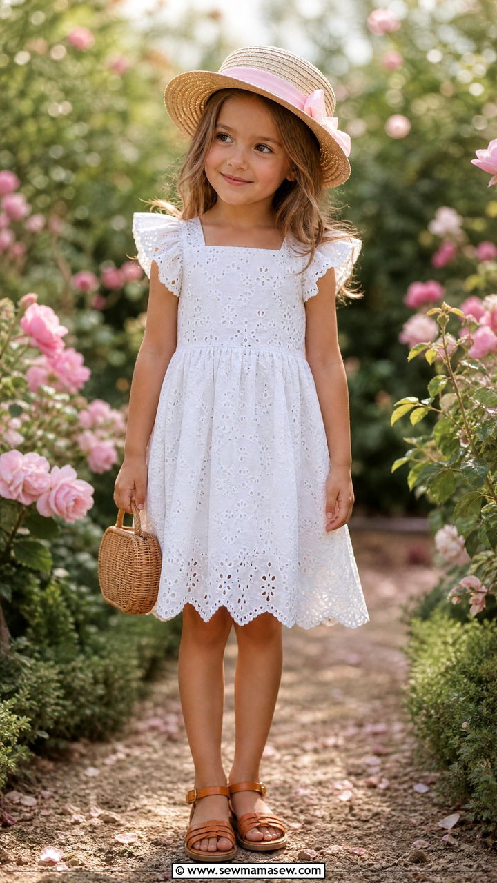 Eyelet Dress with Sandals - 30 Summer outfits for little girls