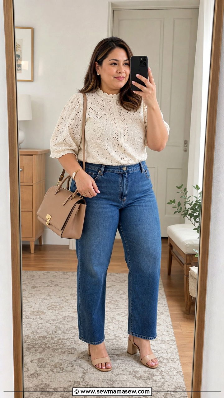 Eyelet Lace Blouse With Straight Cut Jeans Boho Look - 35 boho chic outfits ideas