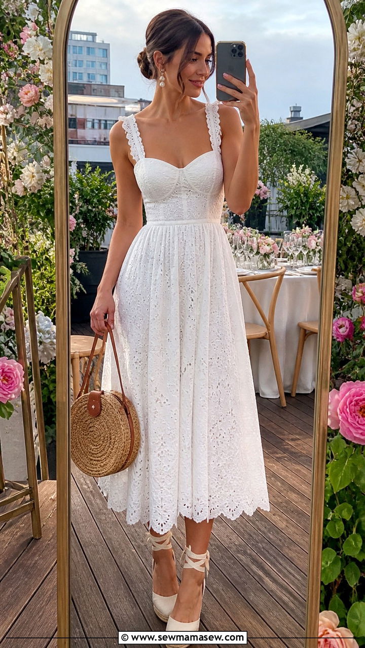 Eyelet Lace Dress And Espadrille Wedges - 40 Spring rooftop outfits