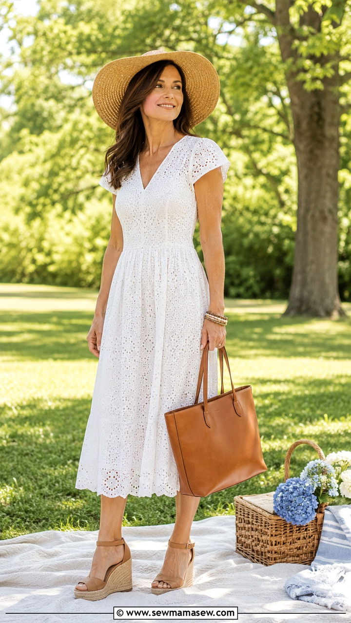 Eyelet Lace Dress Picnic Outfit For Women Over 40 - 30 Picnic outfits for women over 40