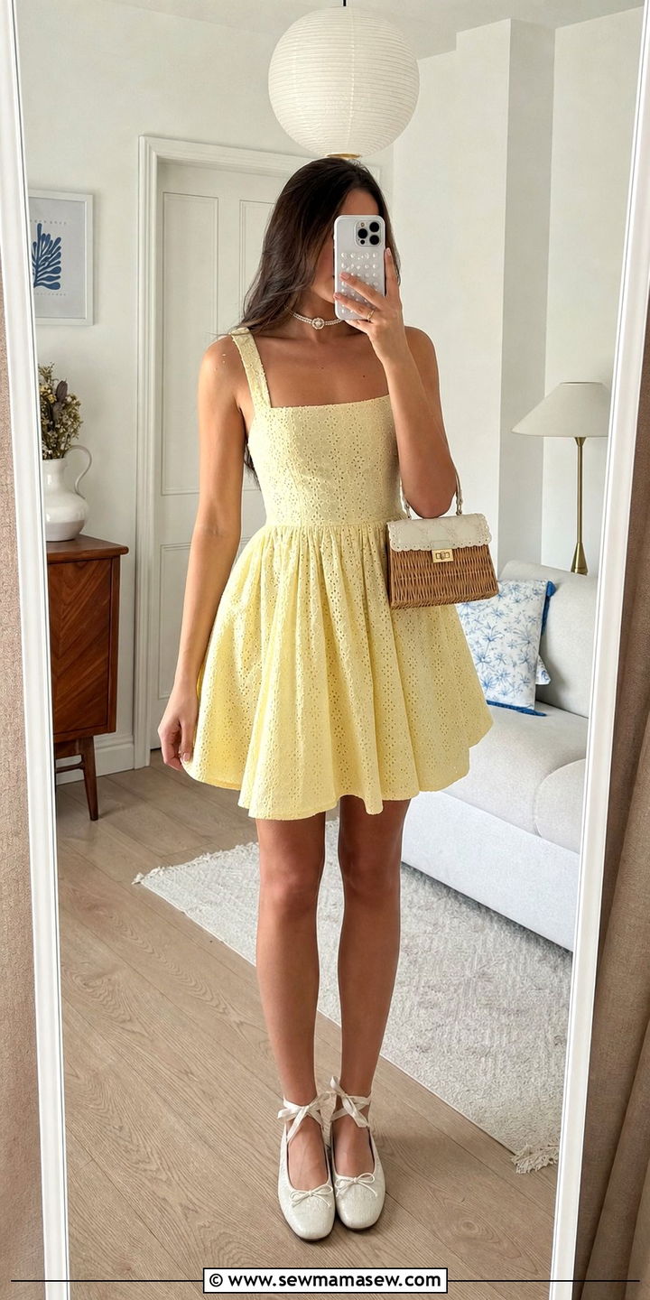 Eyelet Lace Dress With Ballet Flats - 25 spring fairycore outfits