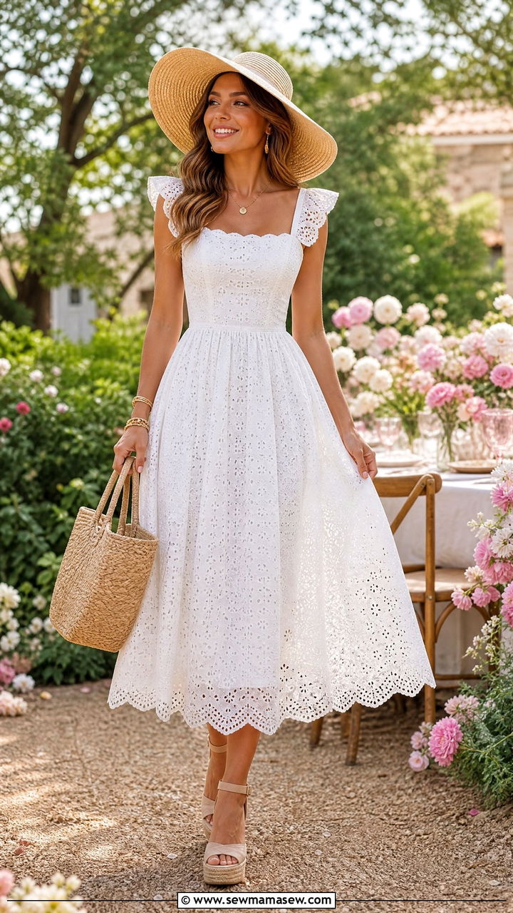 Eyelet Lace Dress With Espadrille Wedges - 35 June outfit ideas