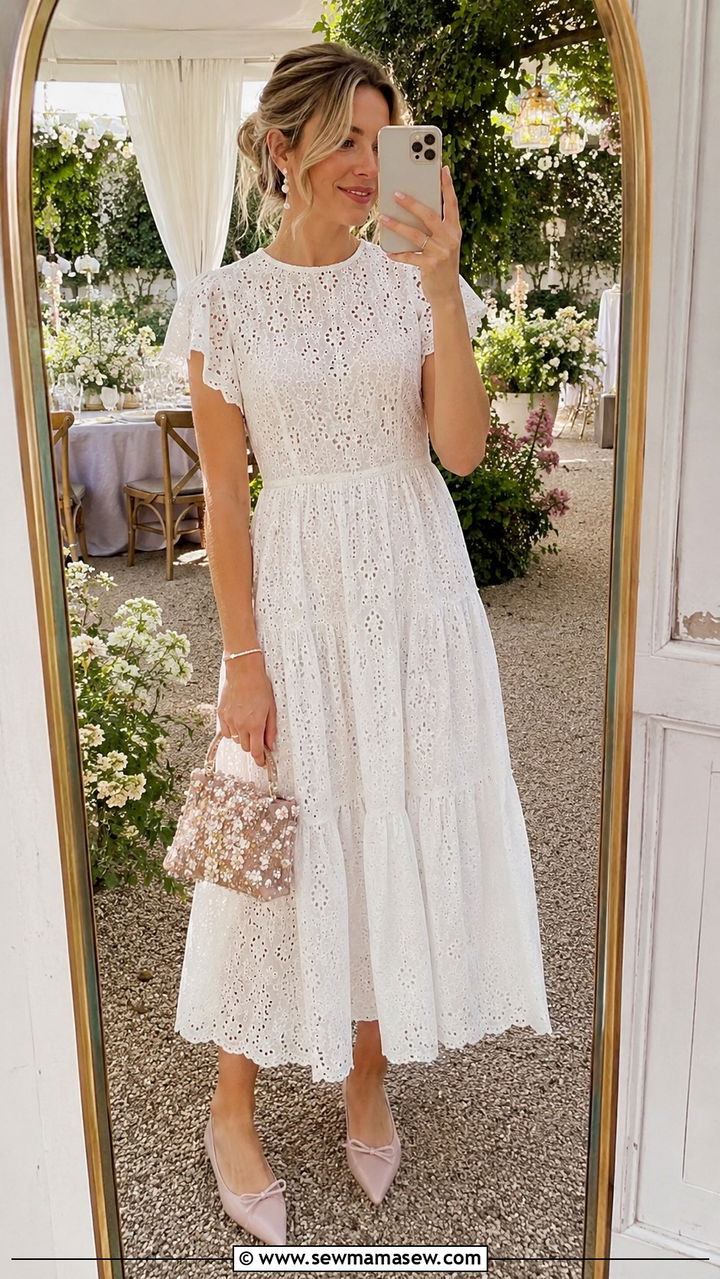 Eyelet Lace Dress and Ballet Flats - 30 How to style ballet flats in summer