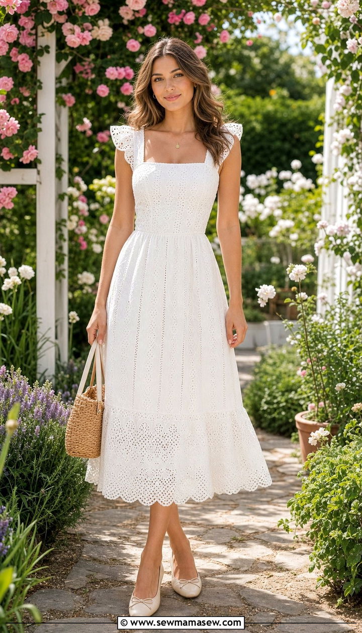 Eyelet Lace Dress with Ballet Flats - 25 spring to summer outfits Pinterest