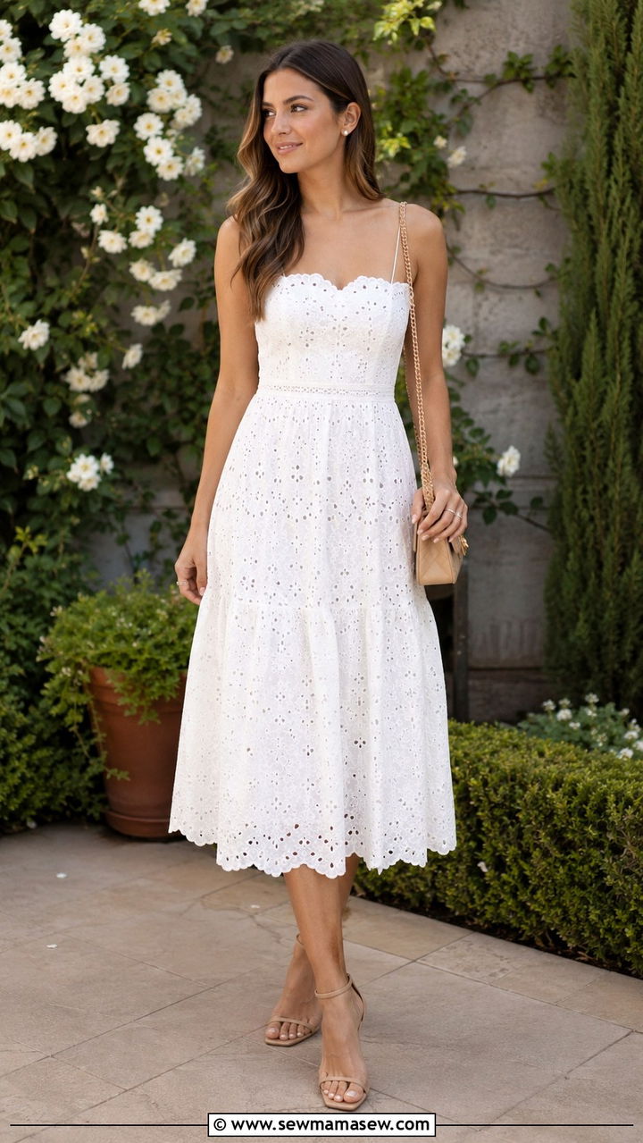 Eyelet Lace Dress with Barely There Heels - 30 Graduation party outfits for guests