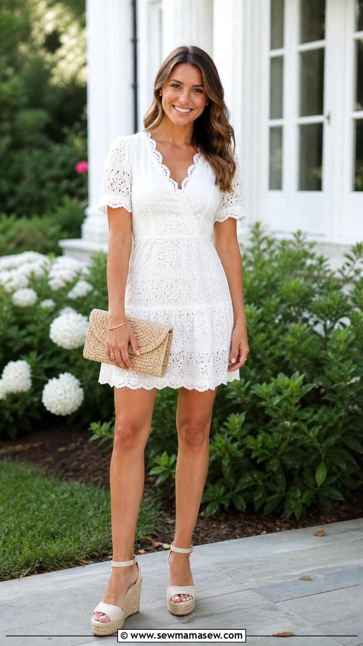 Eyelet Lace Mini Dress with Espadrilles - 40 Graduation outfit ideas