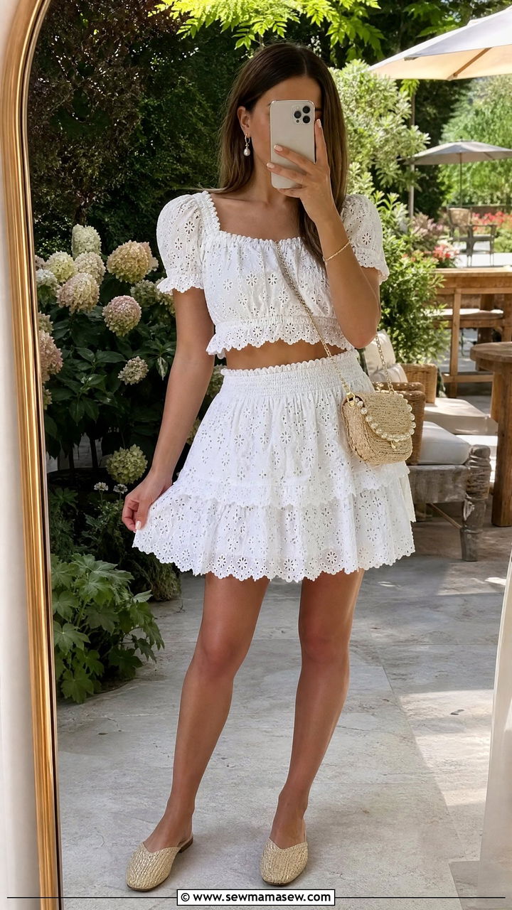 Eyelet Lace Two Piece Set Outfit - 30 Feminine summer outfits