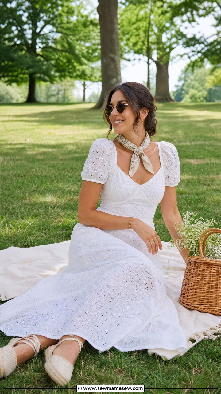 Eyelet Maxi Dress Summer Picnic Outfit - 30 summer maxi dress outfit ideas