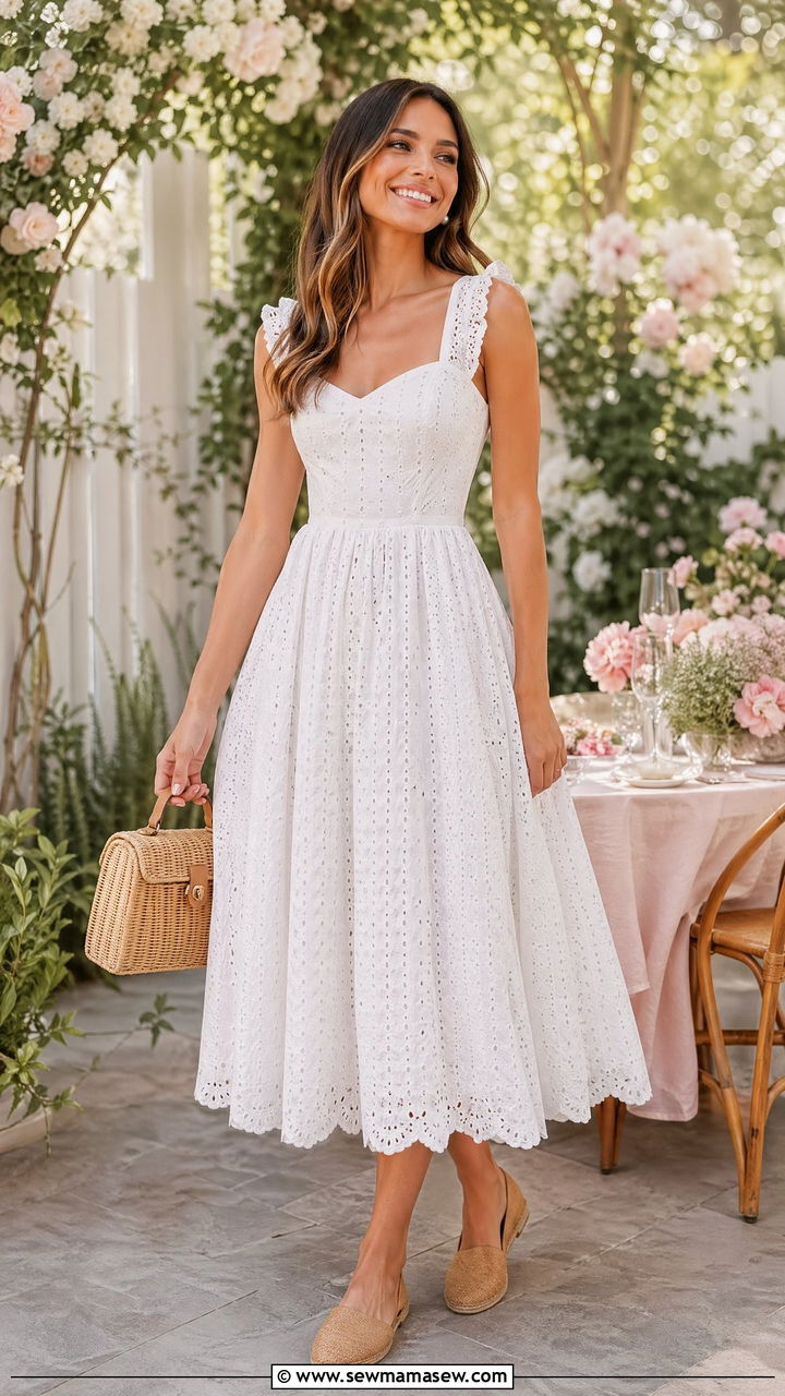 Eyelet Midi Dress And Closed Toe Espadrilles - 35 Espadrilles outfit ideas