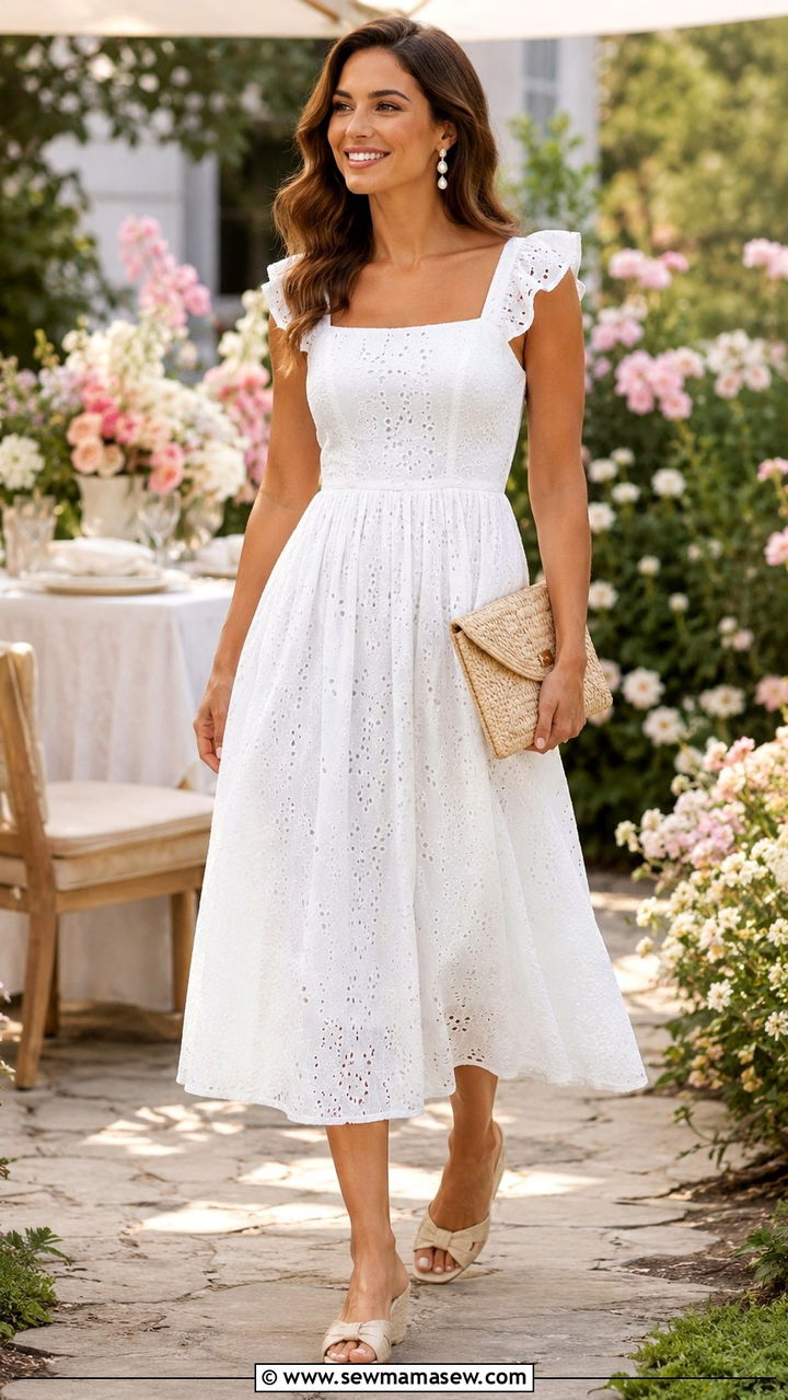 Eyelet Midi Dress With Wedges - 30 May Mother's Day outfit ideas
