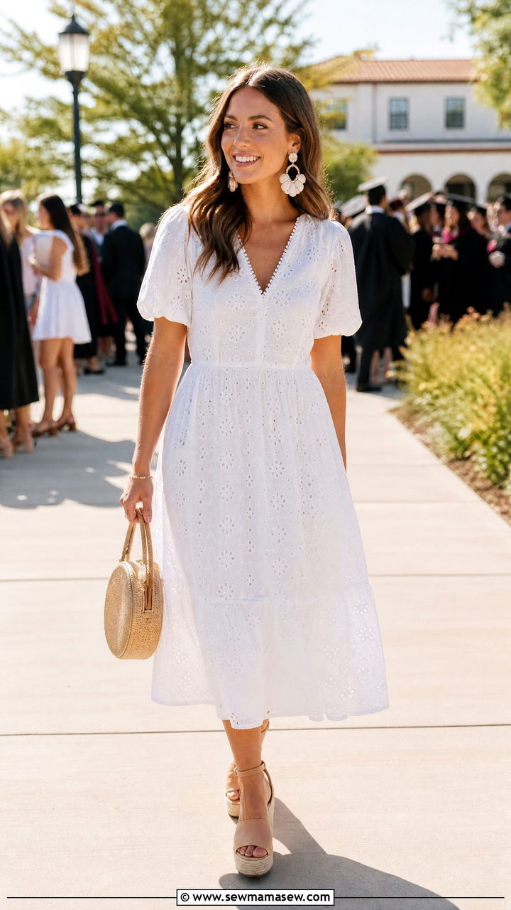 Eyelet Midi Dress With Woven Accessories - 25 Graduation photo outfit ideas