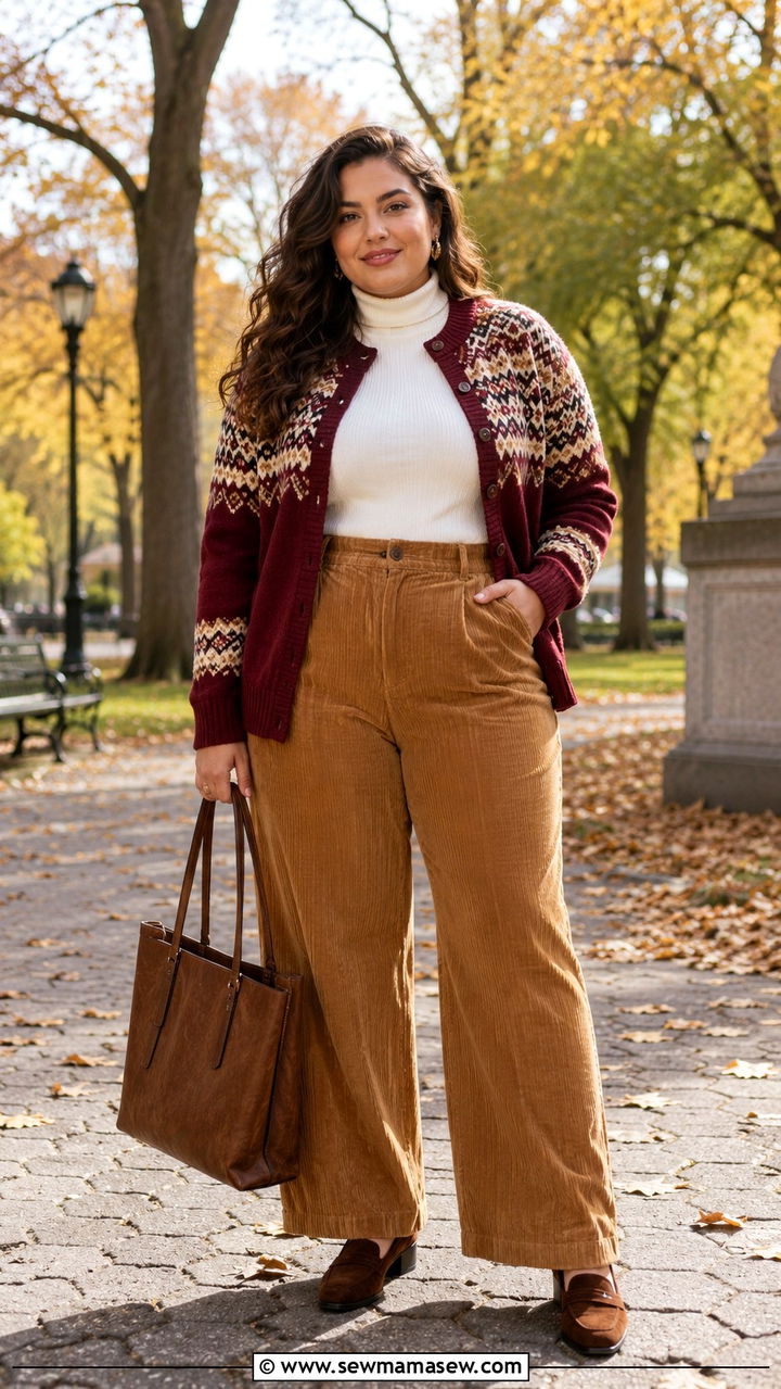 Fair Isle Cardigan Outfit For Curvy Women - 25 Preppy outfits for curvy women