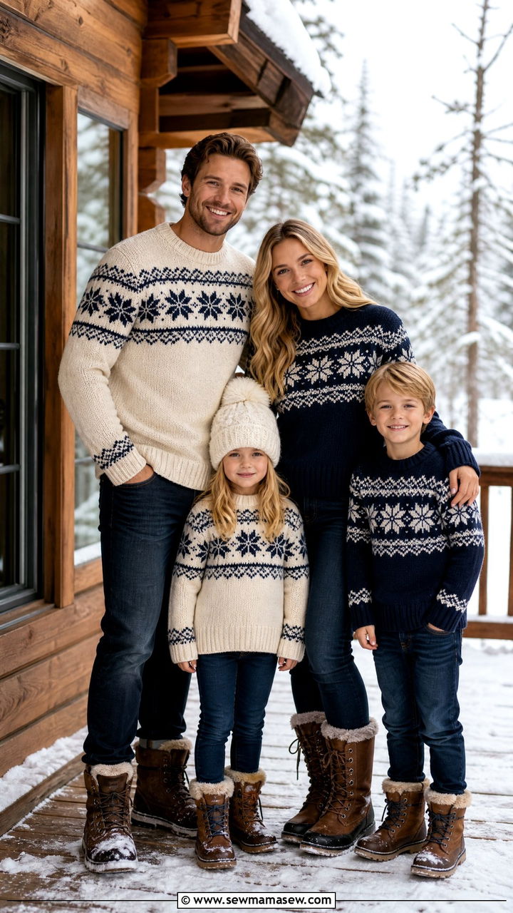 Fair Isle Sweaters With Denim For Casual Winter Photos - 30 family photo outfits ideas