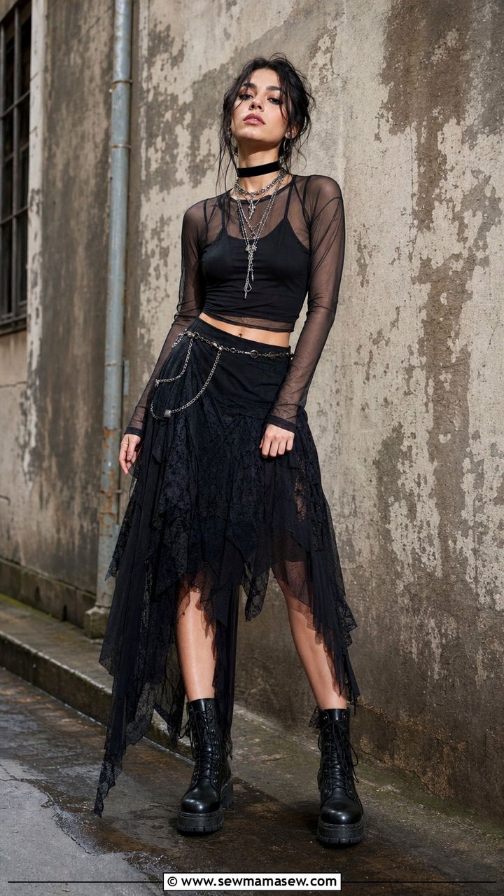 Fairy Grunge Mesh Top and Layered Maxi Skirt Outfit - 25 cute outfits aesthetic