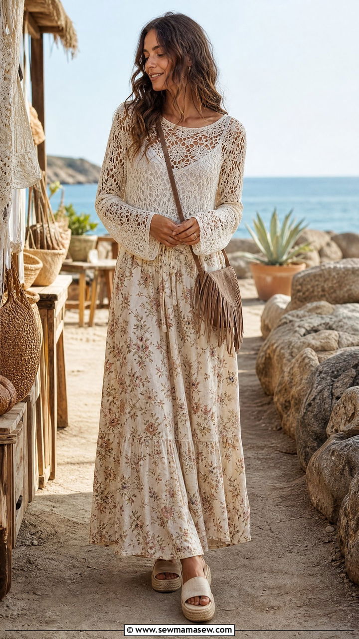 Fairycore Boho Crochet Top and Maxi Skirt - 30 fairycore outfits for women
