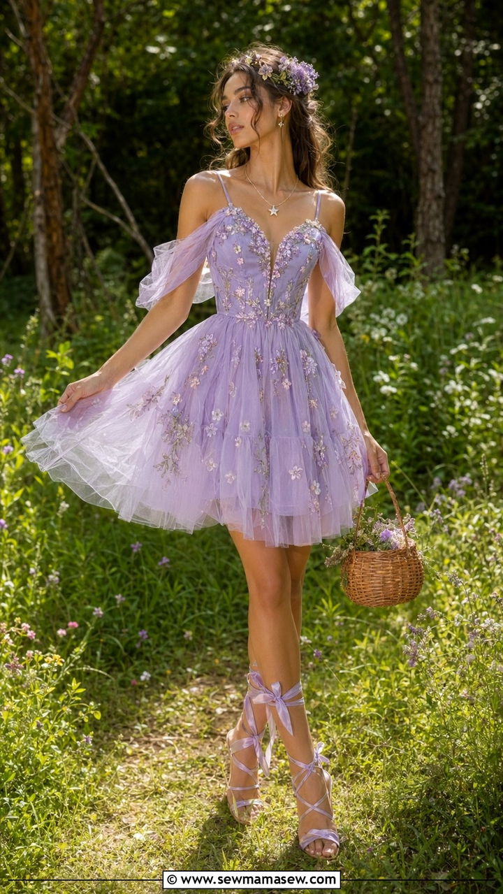 Fairycore Embroidered Tulle Dress and Flower Crown Outfit - 35 aesthetic outfits