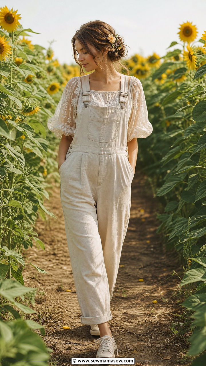 Fairycore Overalls and Puff Sleeve Blouse - 30 fairycore outfits for women