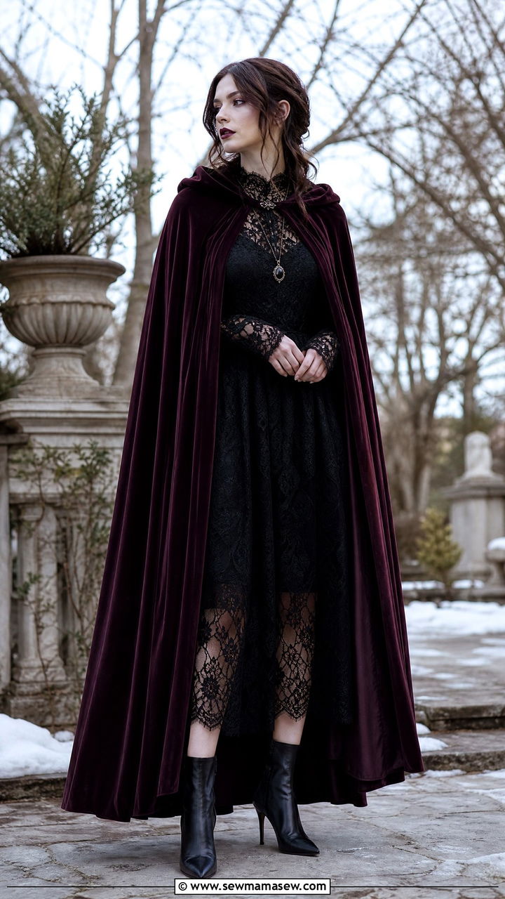 Fairycore Witchy Velvet Cape and Lace Dress - 30 fairycore outfits for women