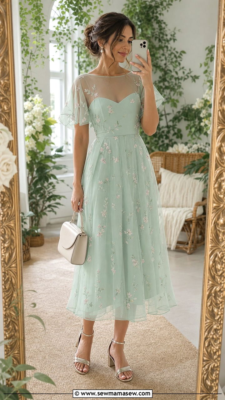 Fairycore midi dress with sheer overlay - 25 fairycore outfit ideas for women over 40