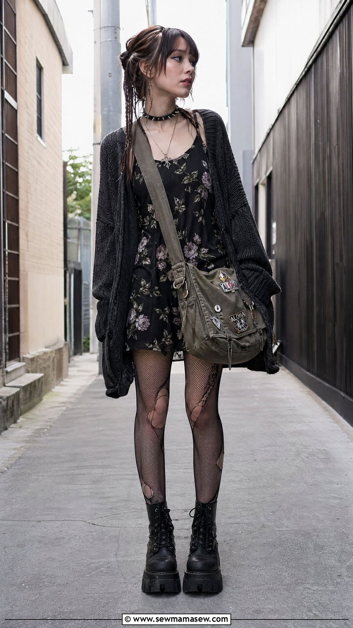 Fairygrunge Ripped Tights and Floral Dress Outfit - 35 Fairycore outfit ideas