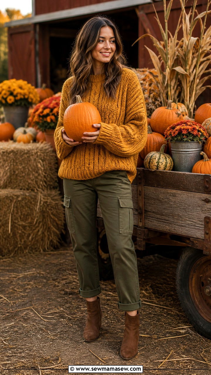 Fall Cargo Pants Outfit with Chunky Sweater - 40 cargo pants outfits for women