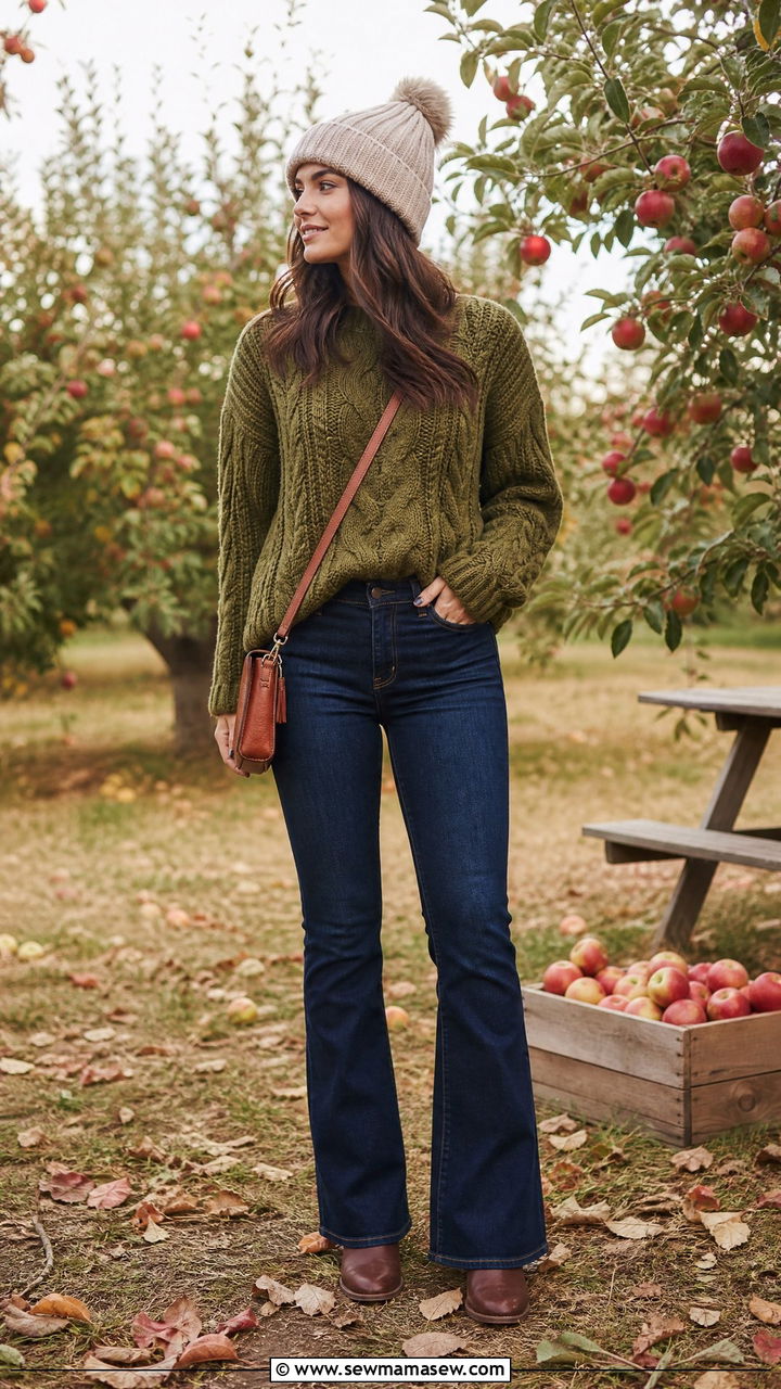 Fall Chunky Sweater and Dark Wash Jeans - 35 jeans outfits ideas