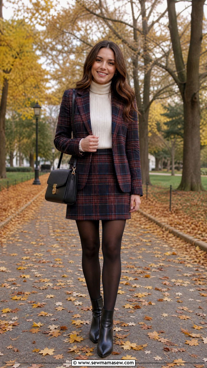 Fall Plaid Matching Set With Ankle Boots - 40 Matching set outfit ideas printed