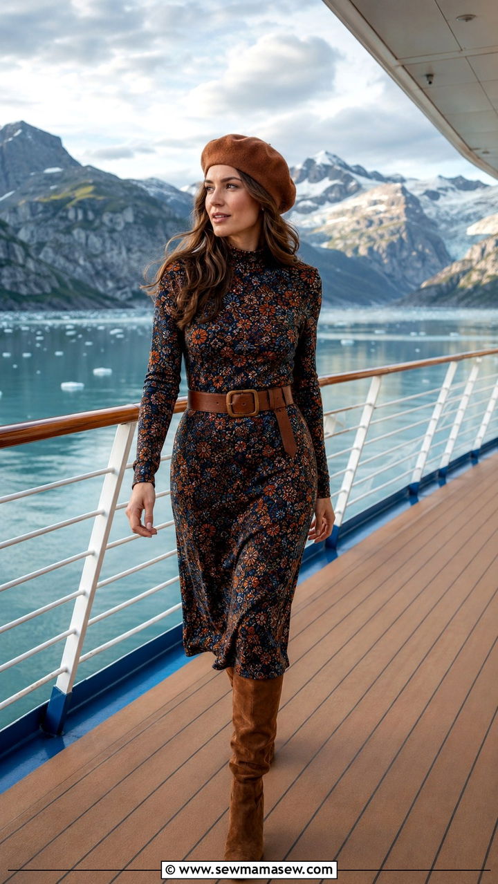 Fall cruise outfit with long sleeve midi dress - 25 seasonal cruise outfit ideas
