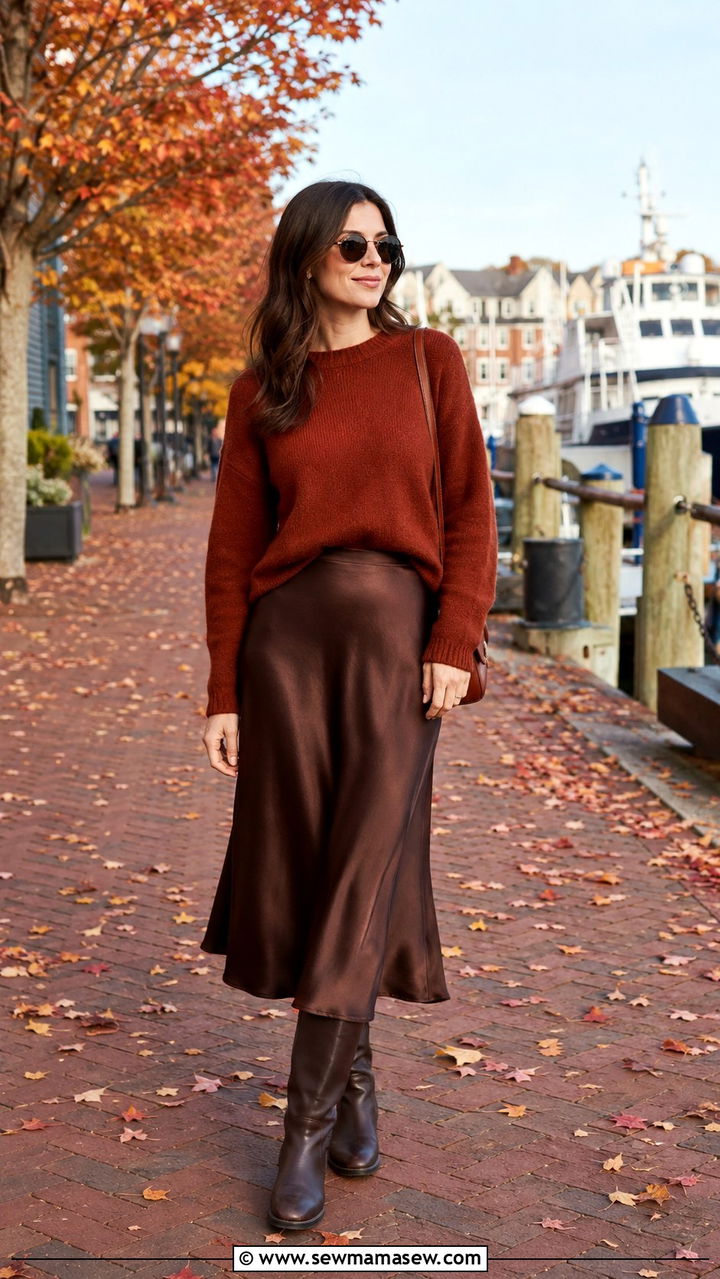 Fall cruise outfit with sweater and midi skirt - 25 seasonal cruise outfit ideas