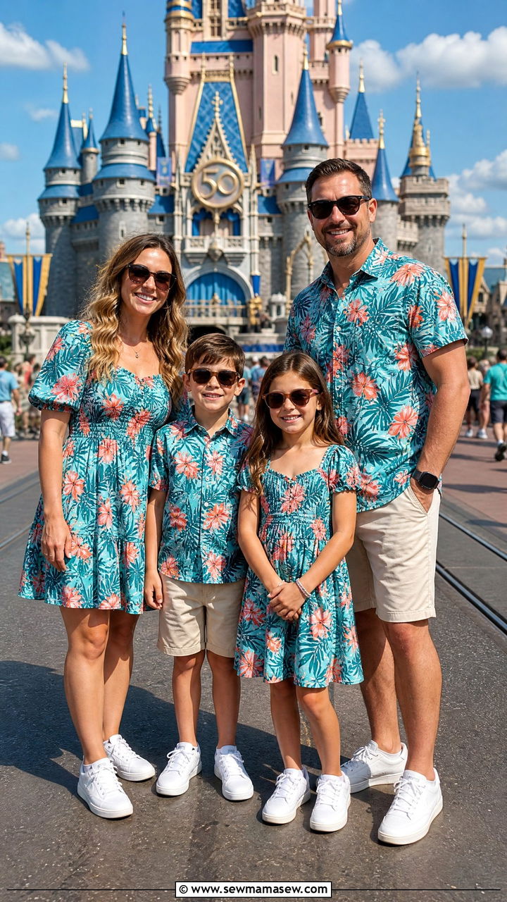 Family Matching Tropical Print Outfit - 40 Disneyland outfit ideas
