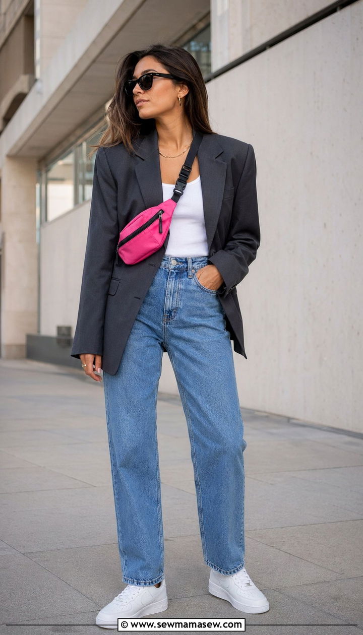 Fanny Pack and Oversized Blazer Outfit - 35 90s outfits ideas