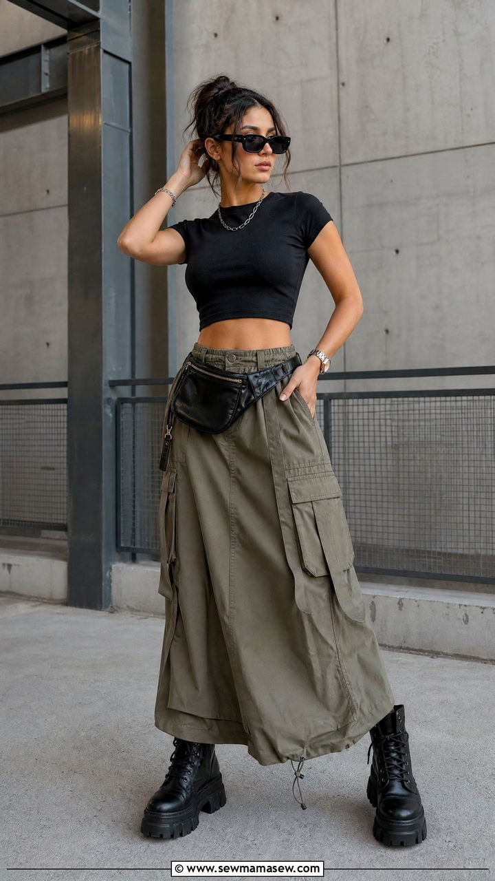 Fanny Pack with Cargo Skirt and Crop Top - 30 Fanny pack outfit ideas