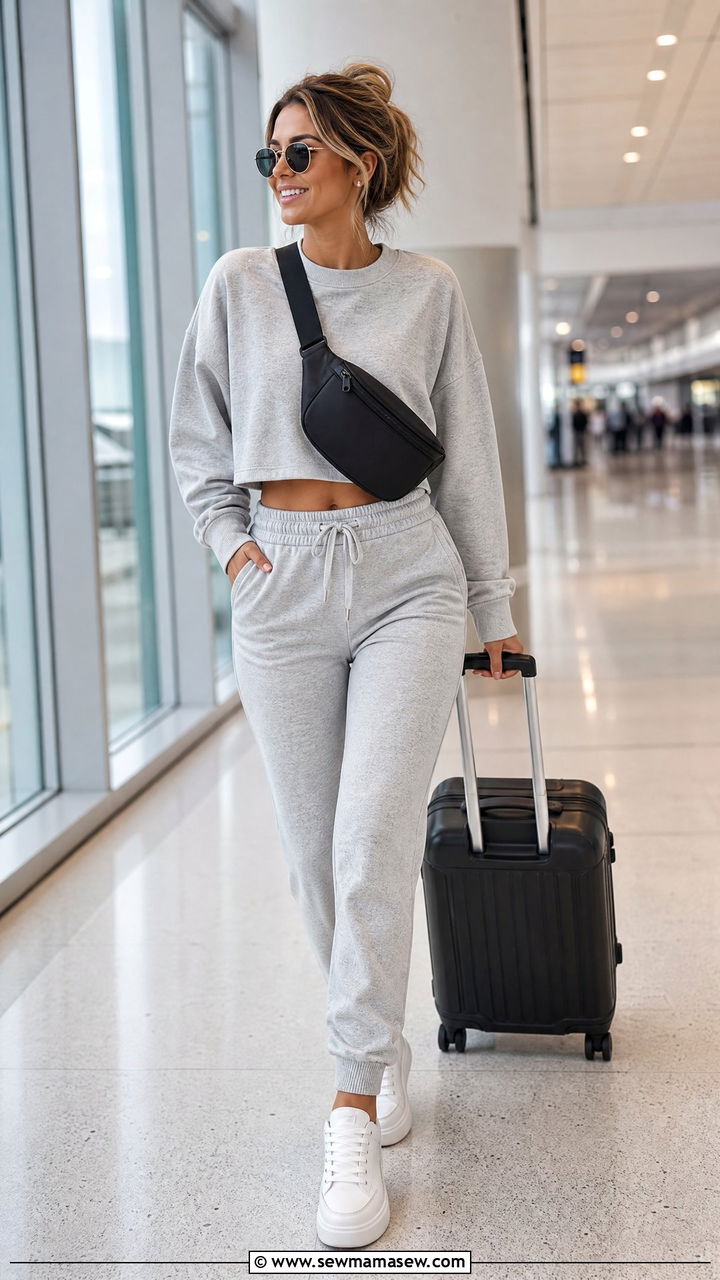 Fanny Pack with Joggers and Cropped Sweatshirt - 30 Fanny pack outfit ideas