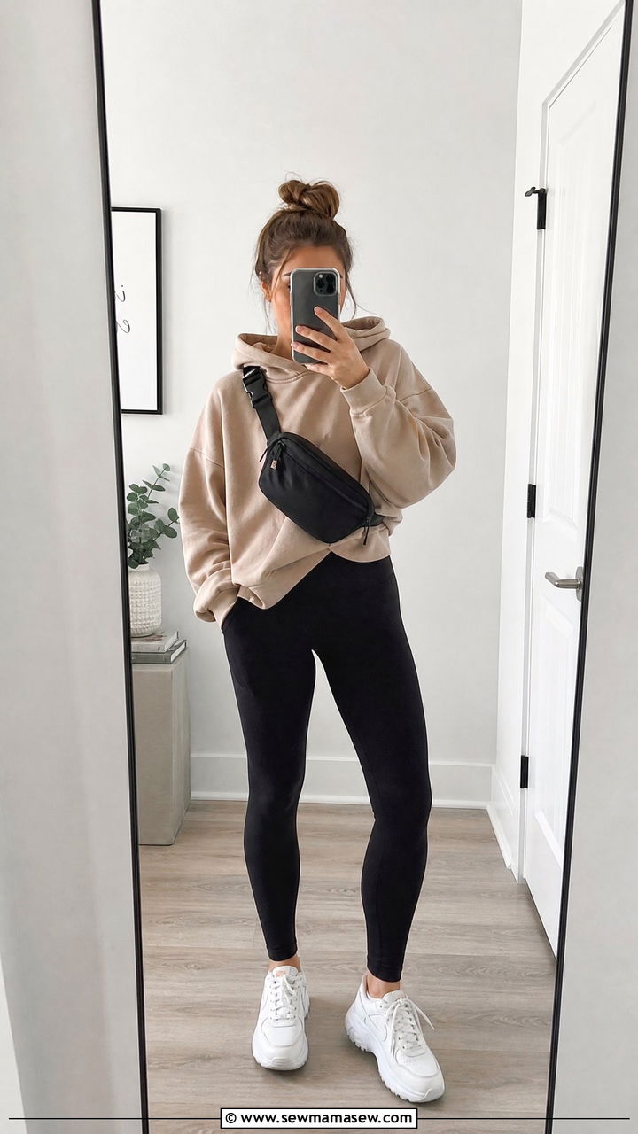 Fanny Pack with Oversized Hoodie and Leggings - 30 Fanny pack outfit ideas
